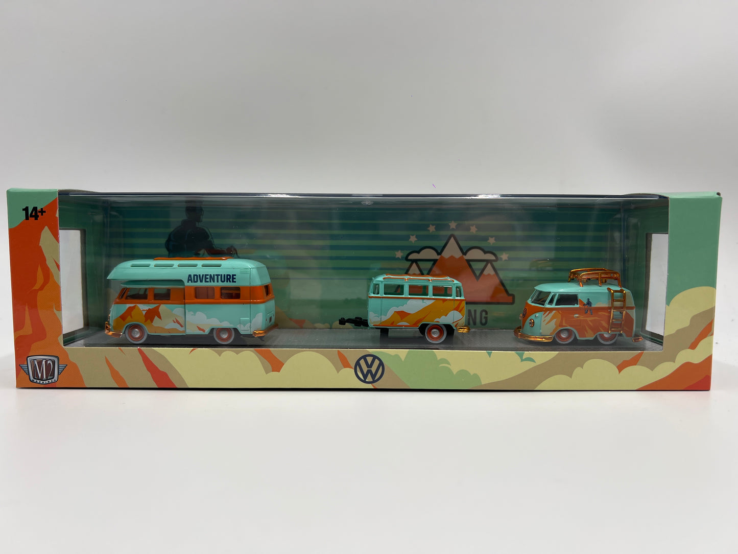 2025 M2 Machines Auto Haulers CHASE 1959 VW Double Cab Truck USA Model & 1960 VW Delivery Van & Trailer R85