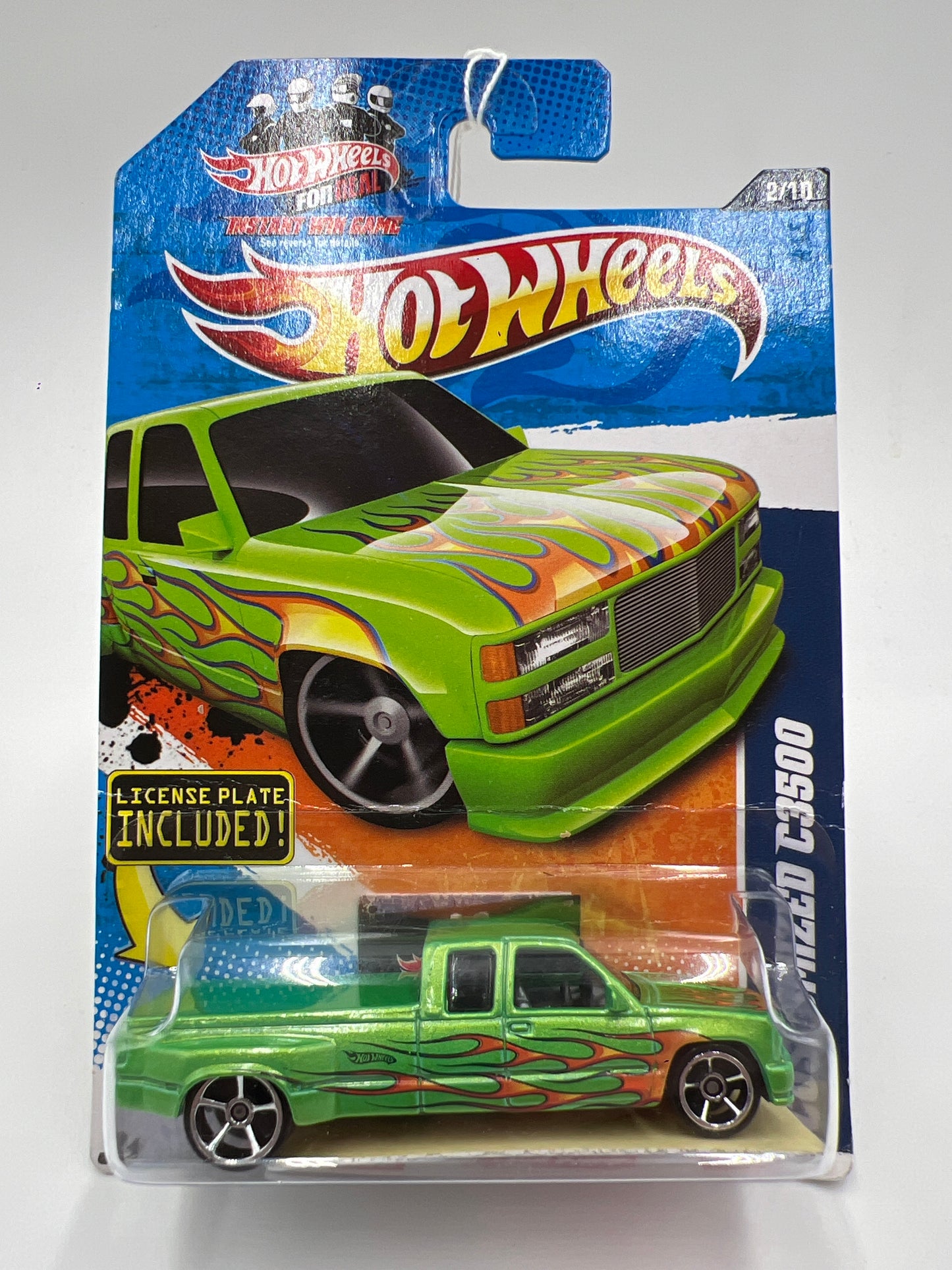 2011 Hot Wheels Heat Fleet #92 Customized C3500 Green W/License Plate Has Vein Above Blister