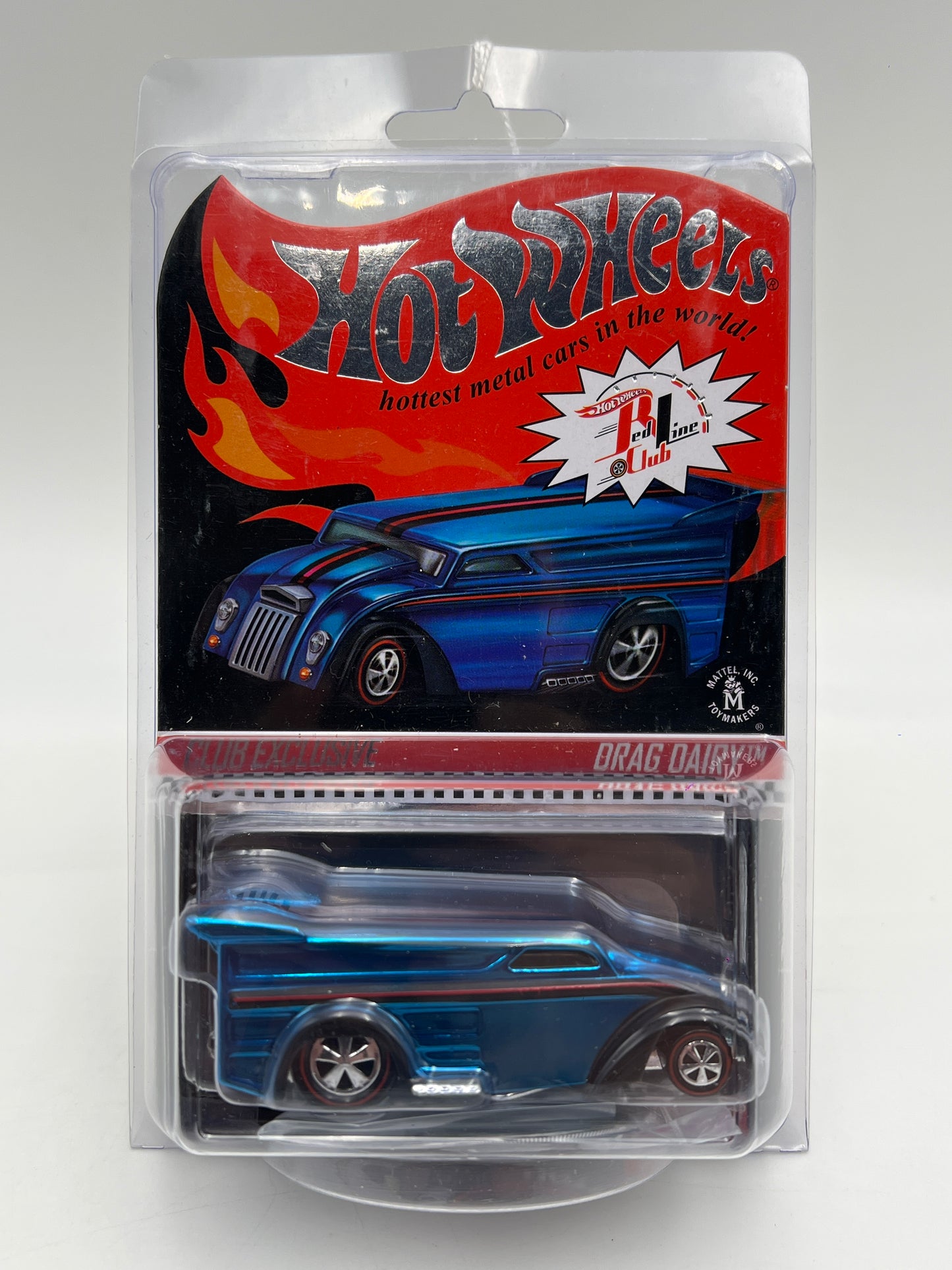 2014 Hot Wheels RLC Club Exclusive 2053/4000 Drag Dairy Blue W/Button & Protector