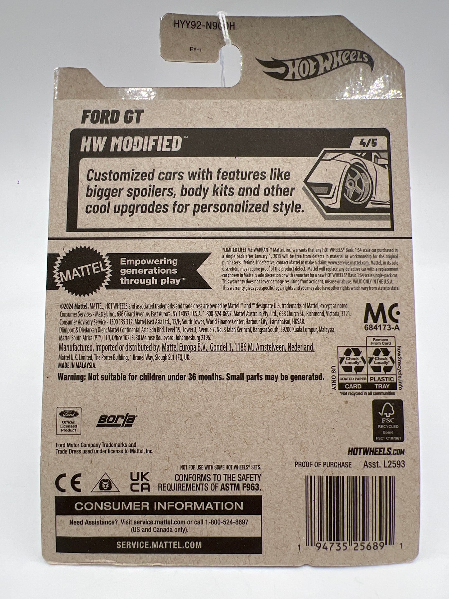 2025 Hot Wheels H Case Modified #159 Borla Ford GT White 23D