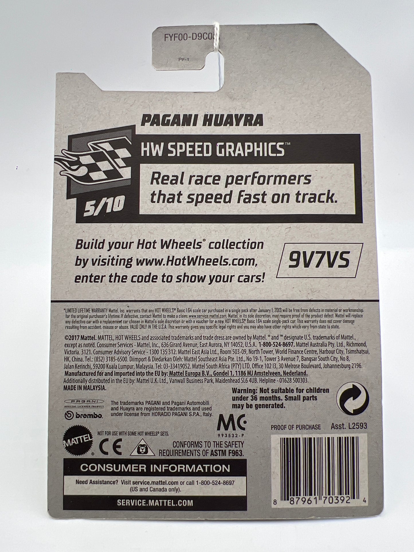 2019 Hot Wheels Speed Graphics #148 Pagani Huayra Black Brembo 106C