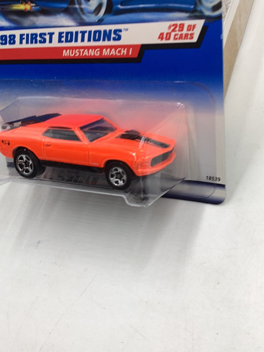 1998 First Edition Hot Wheels #670 Mustang Mach 1 Neon Orange with protector