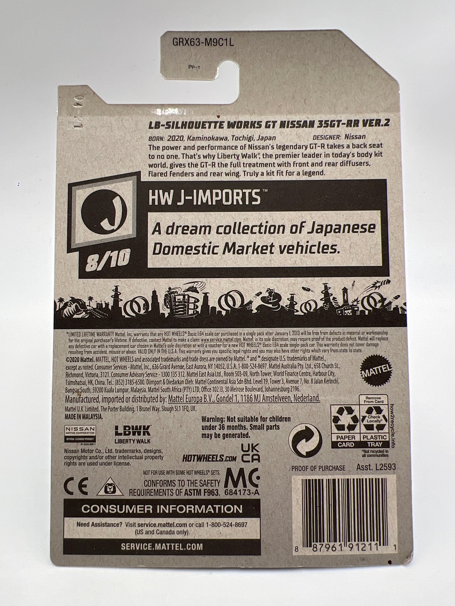 Hot Wheels LB-Silhouette Works GT Nissan 35GT-RR Ver.2 Blue Wheel Swap Custom On Card W/Protector SR