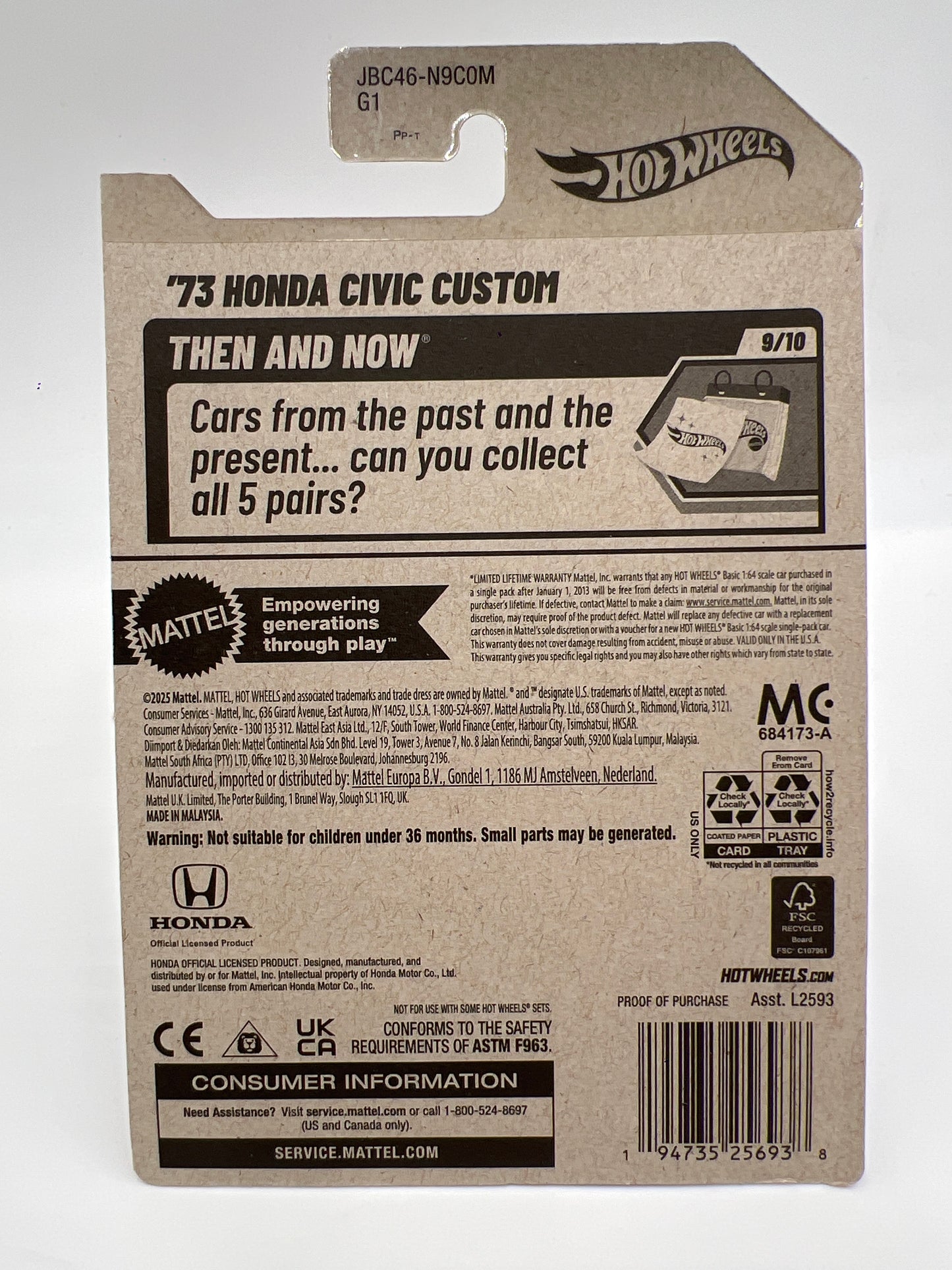 2025 Hot Wheels Super Treasure Hunt #231 73 Honda Civic Custom Red W/Protector