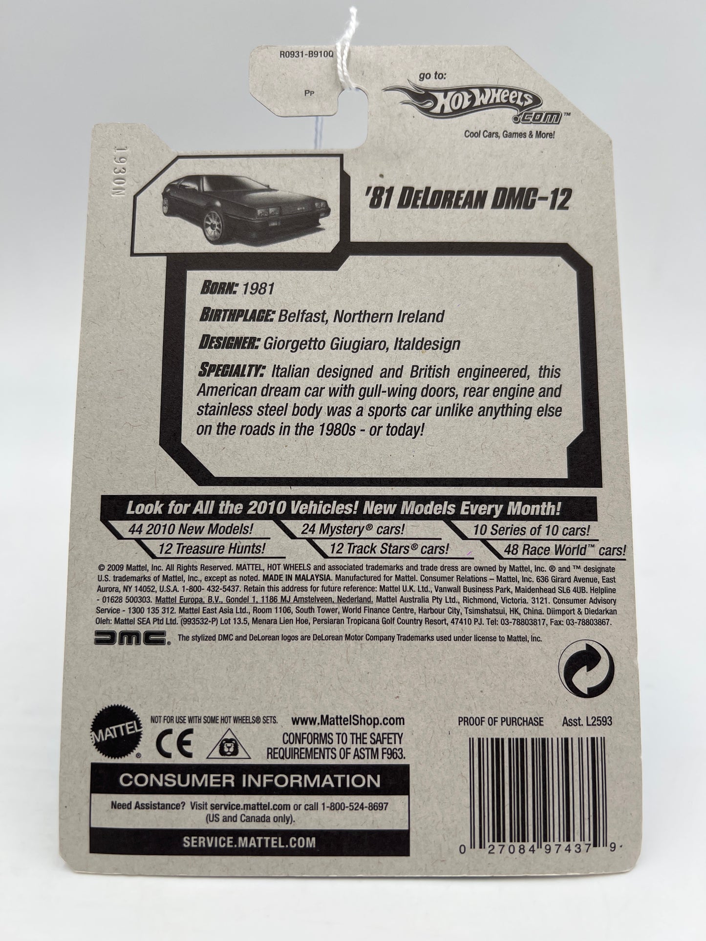 2010 Hot Wheels New Models #15 81 DeLorean DMC-12 Black 56B