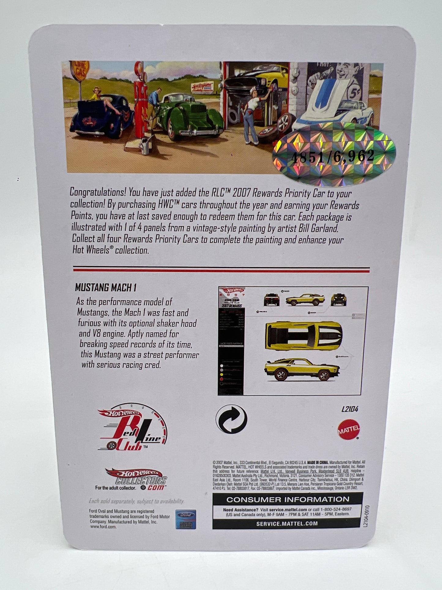2007 Hot Wheels RLC Rewards Series #3 Mustang Mach 1 Yellow W/Protector