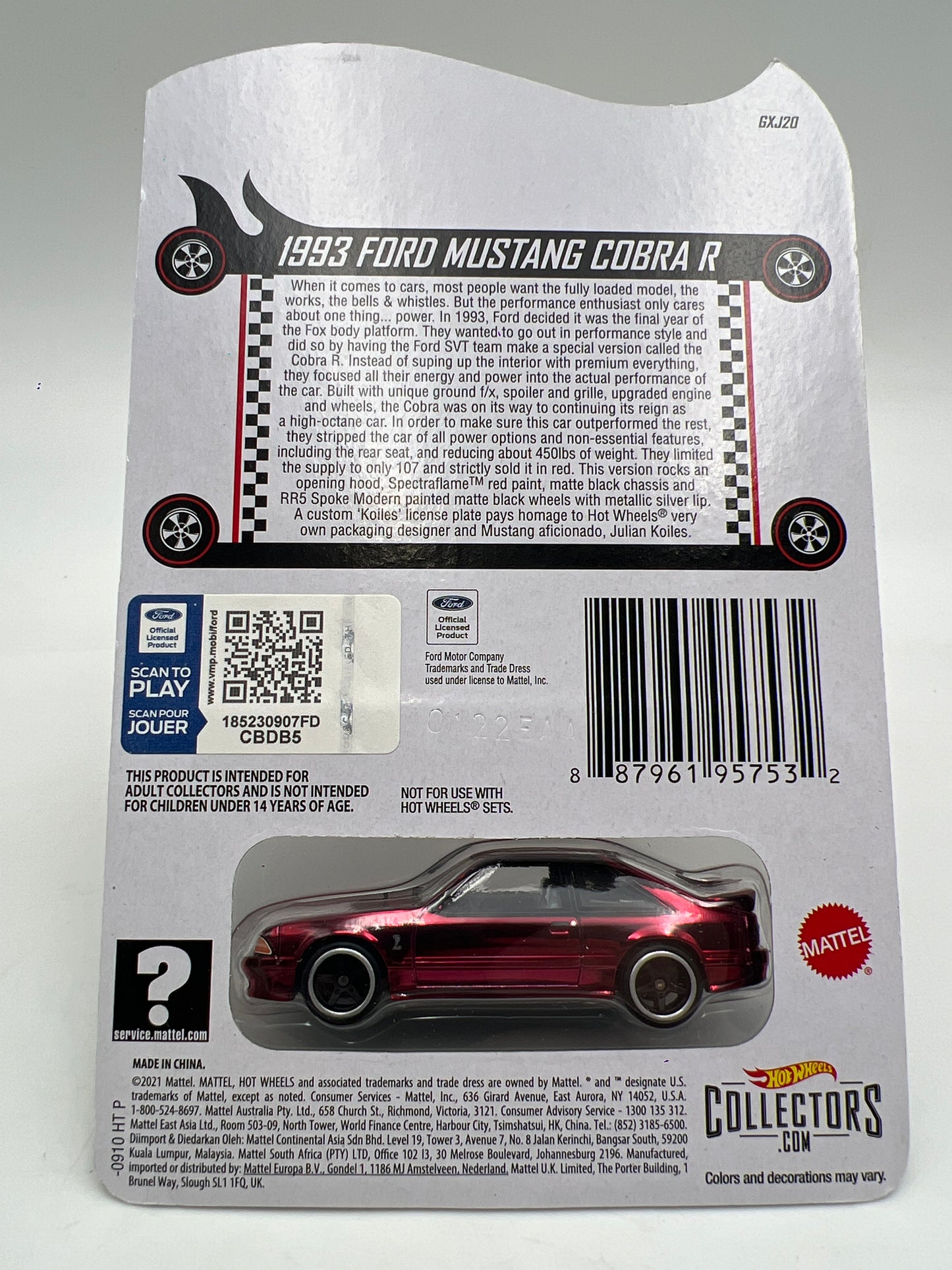 2021 Hot Wheels RLC 1993 Ford Mustang Cobra R Red W/Protector