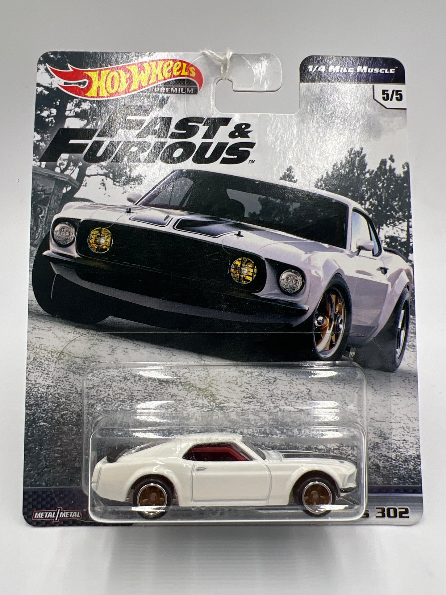 Hot Wheels Premium Fast & Furious 1/4 Mile Muscle #5 69 Ford Mustang Boss 302 White 247A