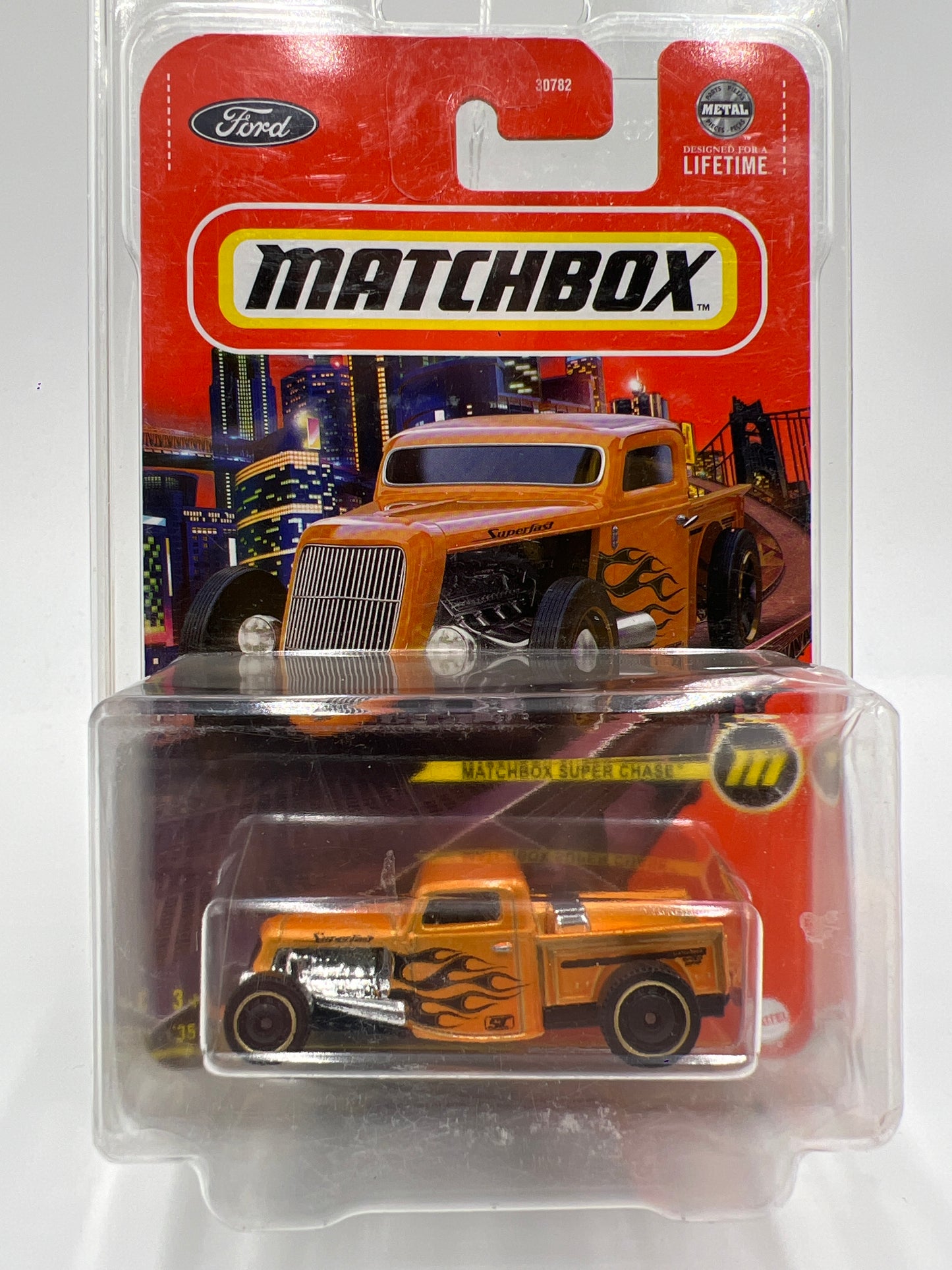 2025 Matchbox Super Chase 35 Ford Pickup Orange W/Protector