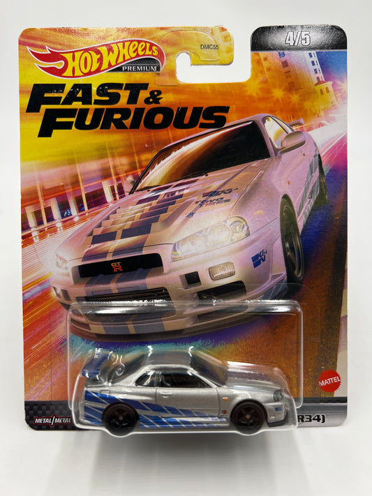 Hot Wheels Fast & Furious #4 Nissan Skyline GT-R BNR34 Silver W/Protector