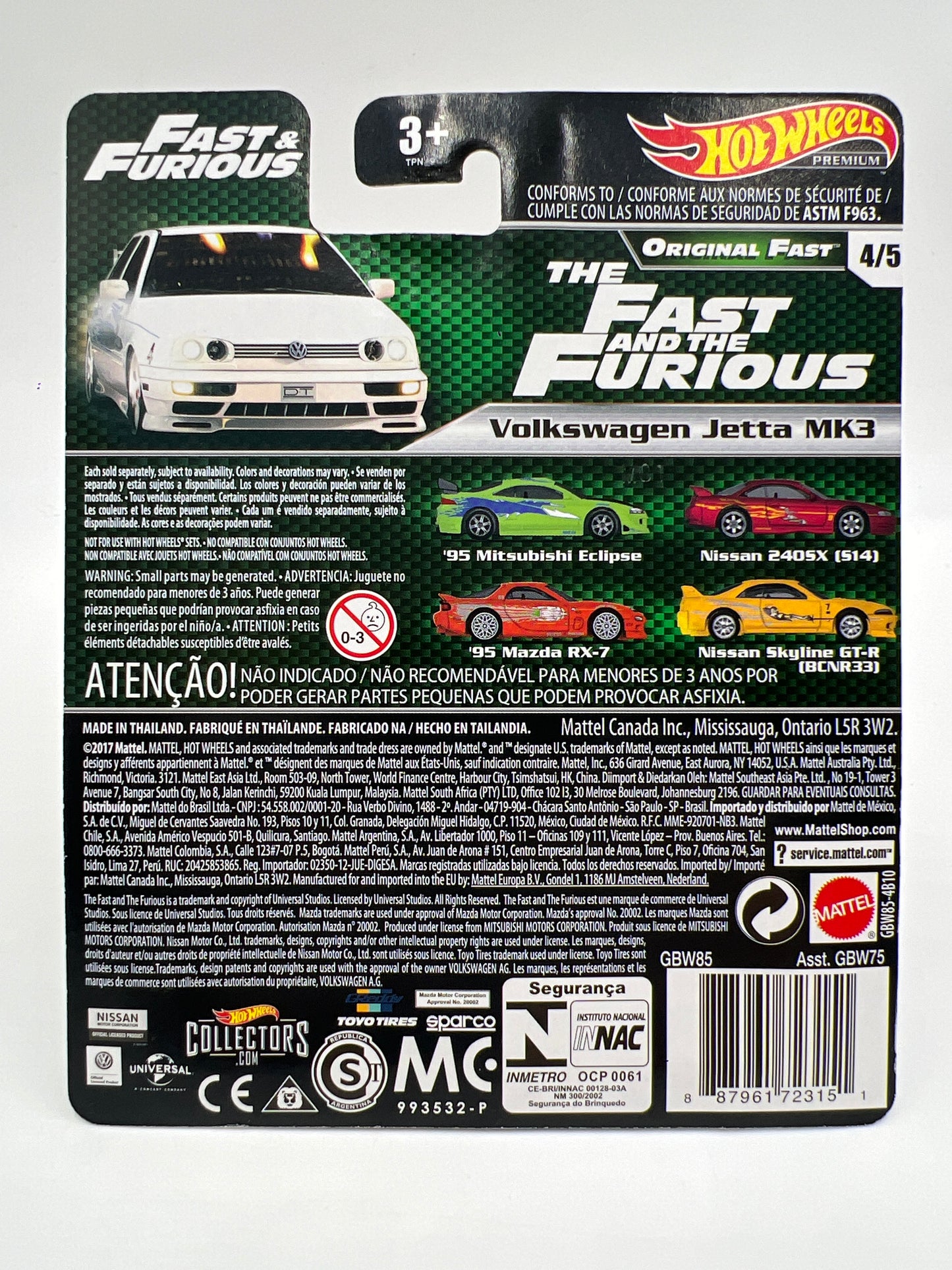 Hot Wheels Premium Fast & Furious Original Fast #4 Volkswagen Jetta MK3 White W/Protector