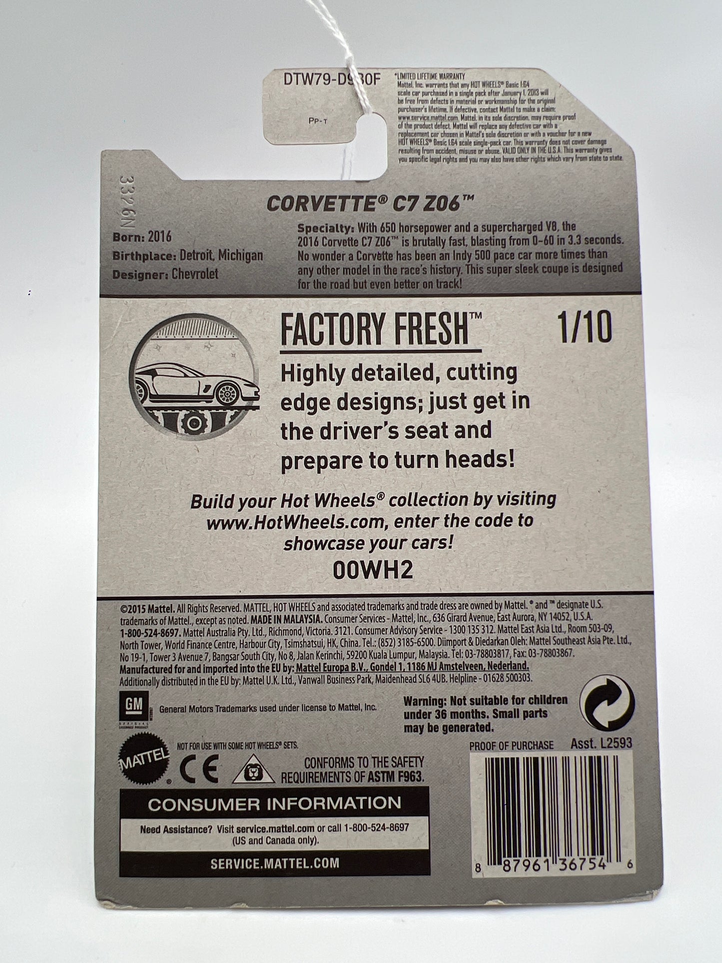 2017 Hot Wheels Factory Fresh #128 Corvette C7 Z06 Yellow 7C