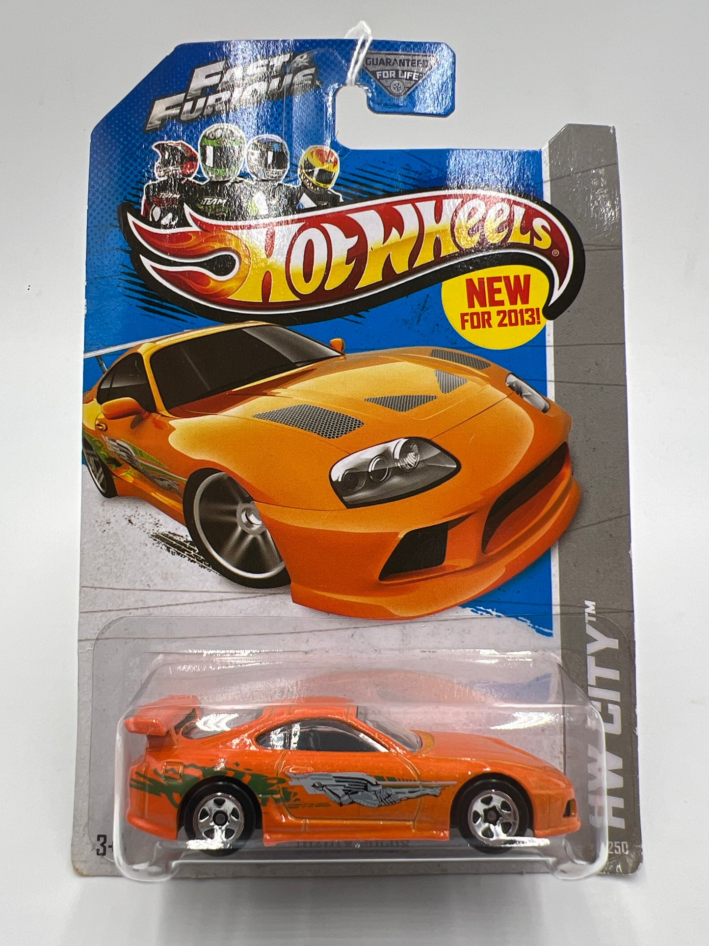 2013 Hot Wheels City #5 Fast & Furious Toyota Supra Orange Card Not Perfect