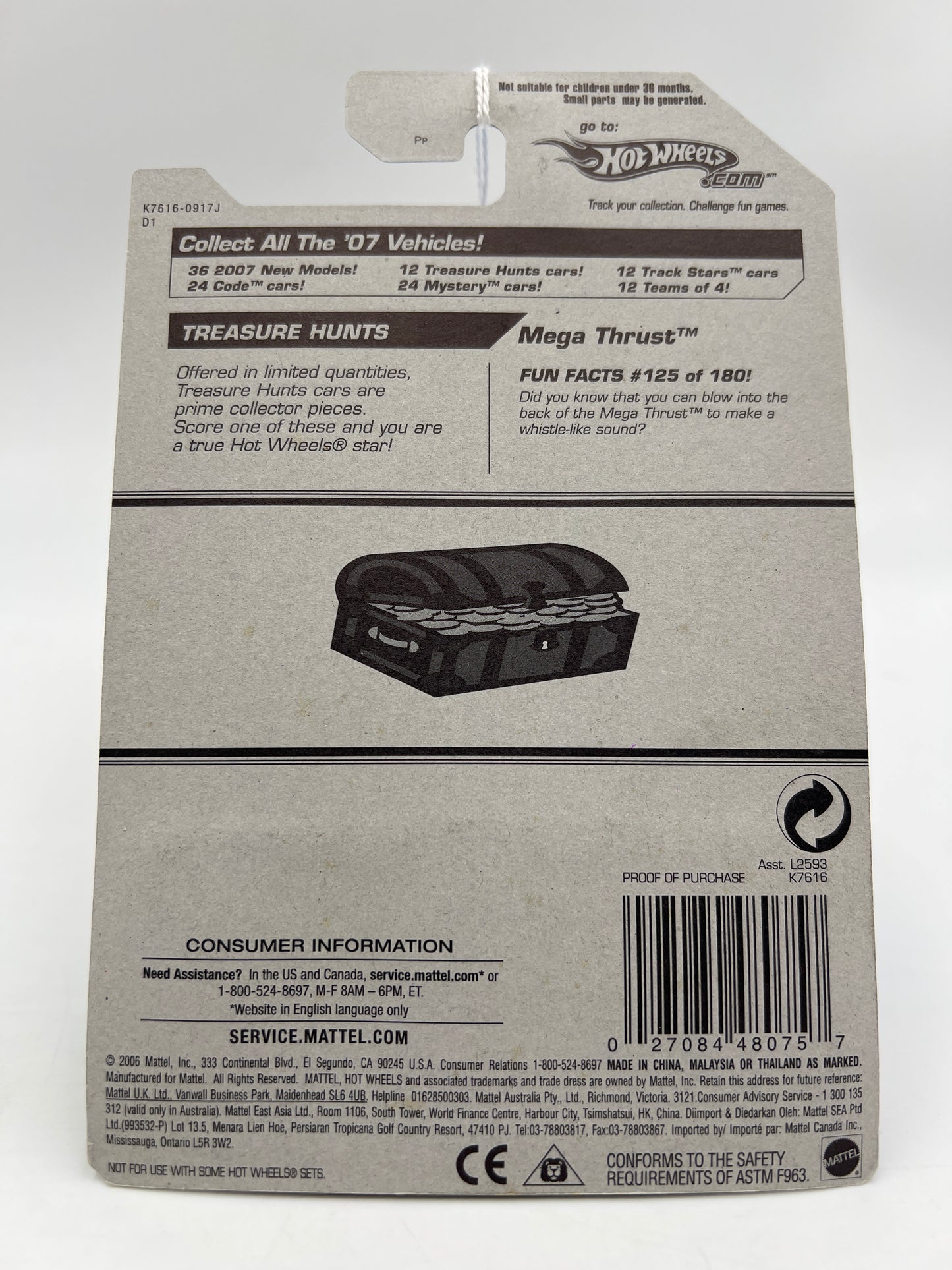 2007 Hot Wheels Treasure Hunt #125 Mega Thrust Orange 277C