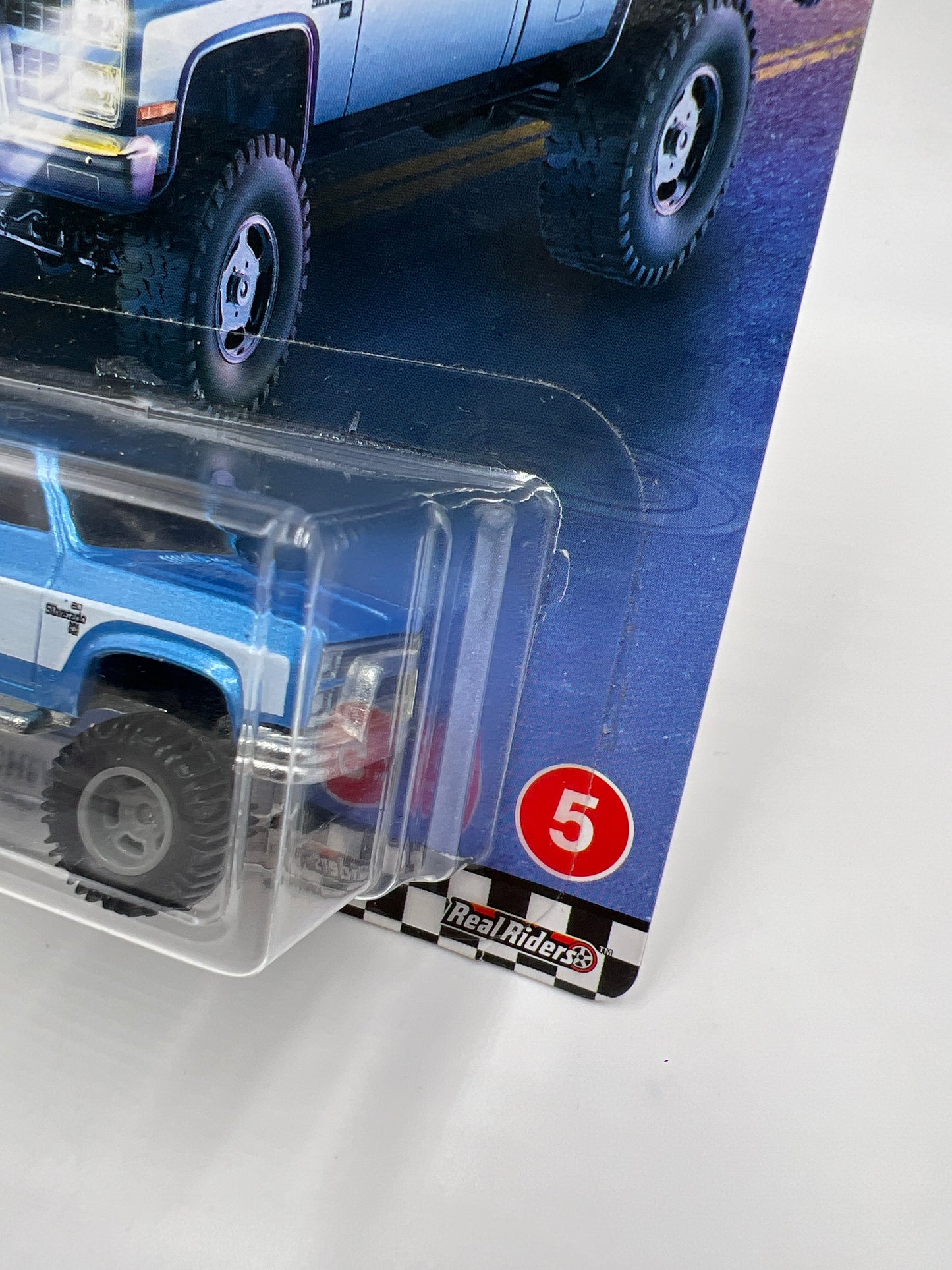 Hot Wheels Premium Boulevard #5 83 Chevy Silverado 4x4 Blue W/Protector Partial Reglue Blister