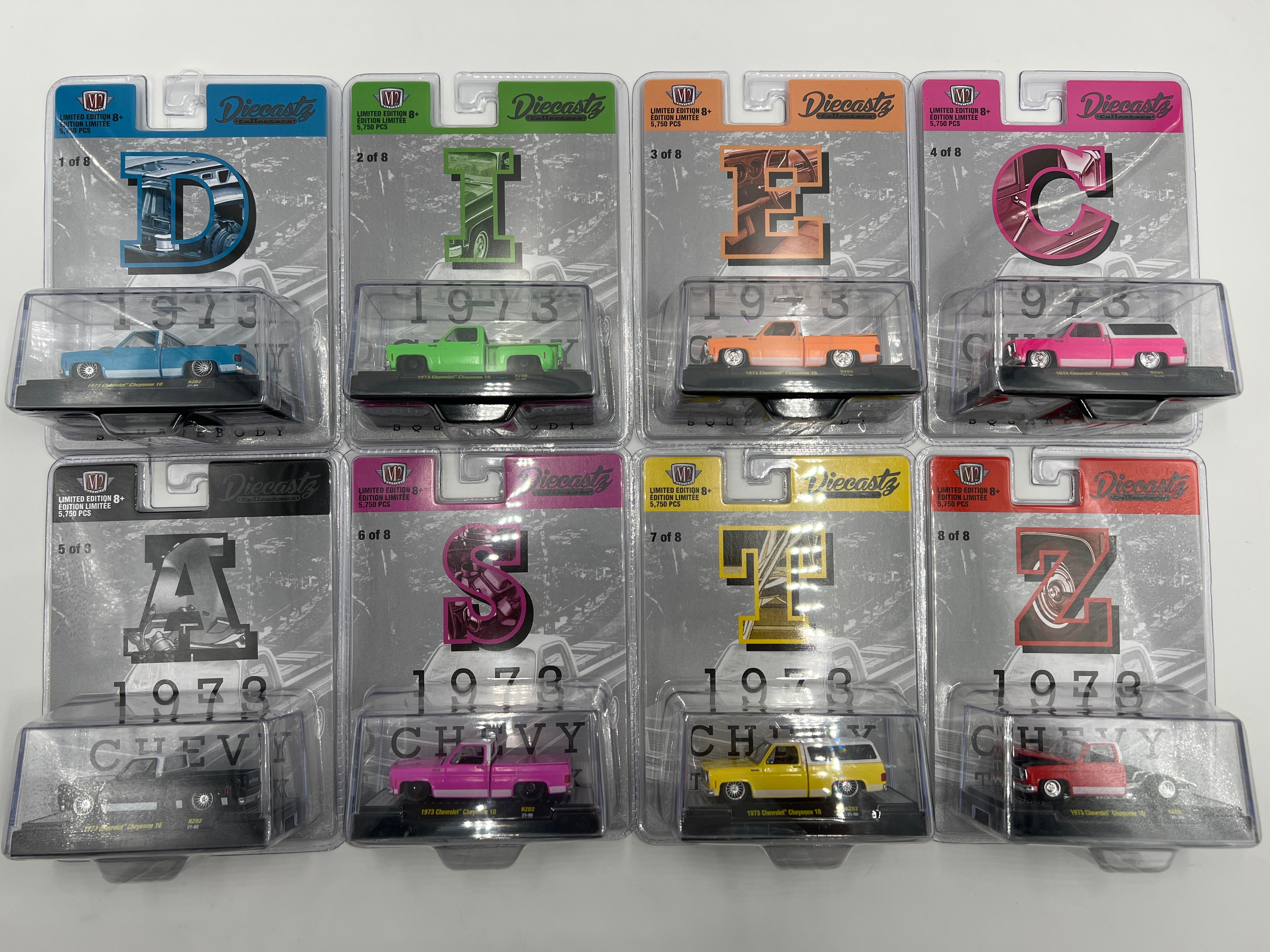 M2 Machines Diecastz 1973 Chevy Trucks Full Set Of 8 RZ02