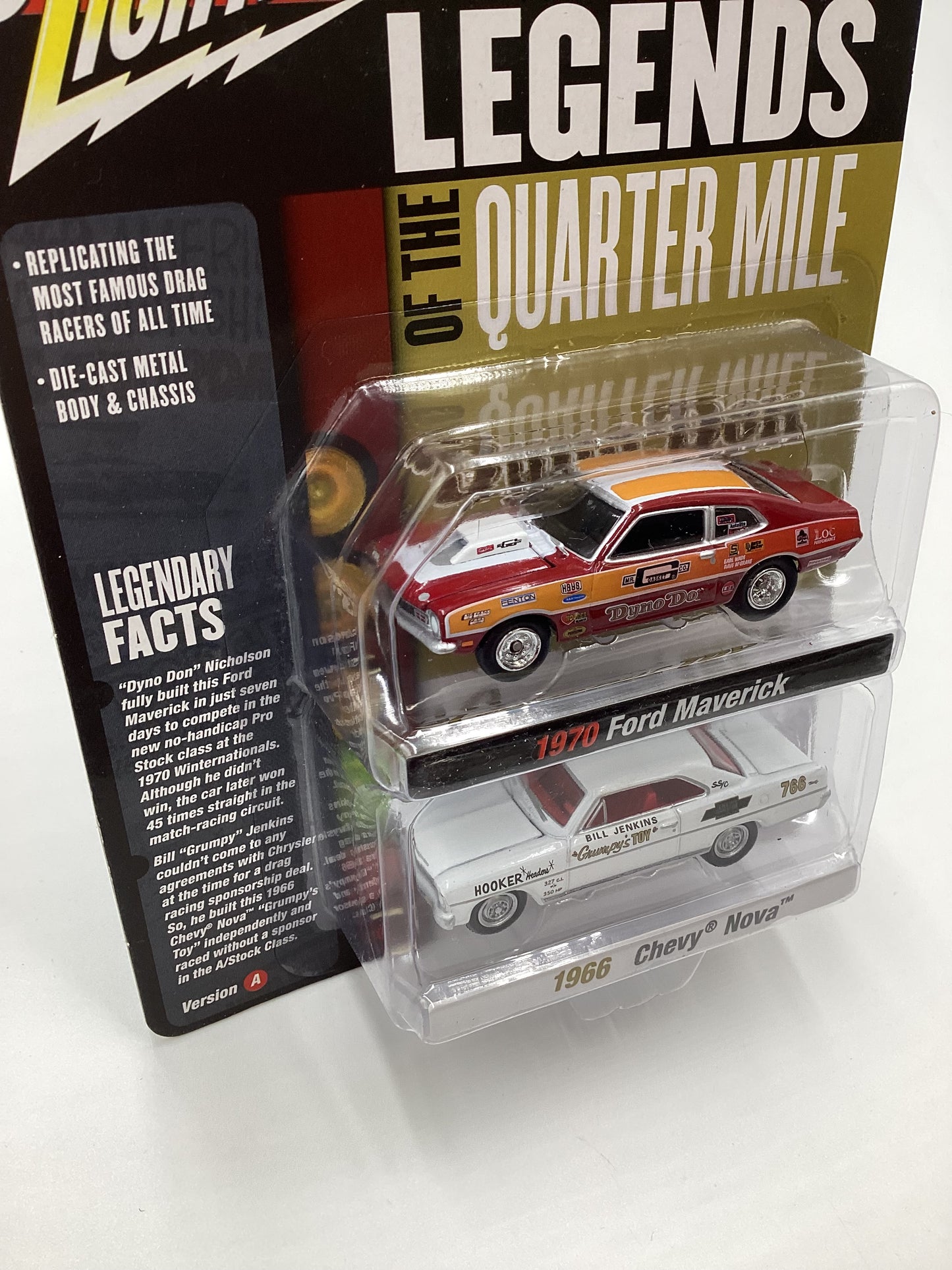 Johnny Lightning Legends of the Quarter Mile Release 2 Version A 1970 Ford Maverick Dino Don 1966 Chevy Nova Grumpys Toy 231B