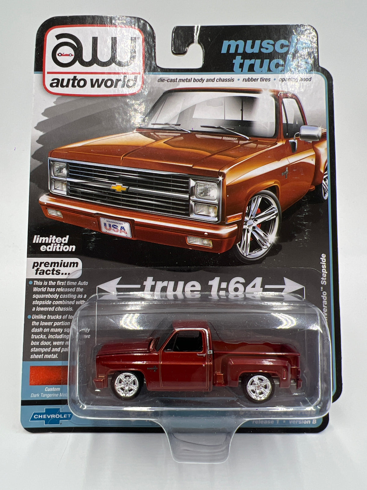 Auto World Muscle Trucks Release 1 Version B 1983 Chevy Silverado Stepside Dark tangerine metallic 181D