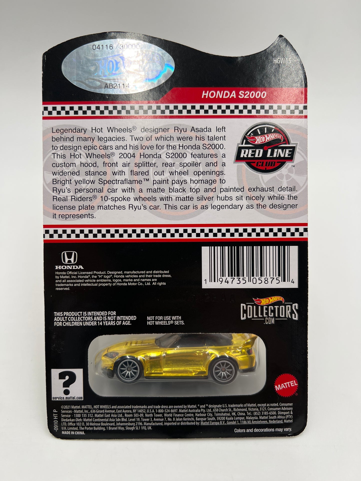 2022 Hot Wheels RLC #4116/30000 Ryu Honda S2000 Gold W/Protector