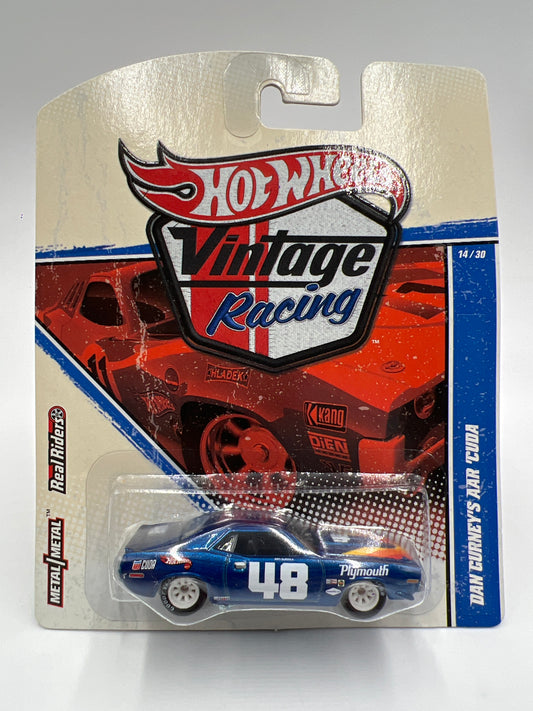 Hot Wheels Premium Vintage Racing #14 Dan Gurneys AAR Cuda Blue W/Protector