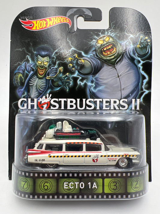 Hot Wheels Retro Entertainment Ghostbusters II Ecto-1A White W/Protector Bad Card