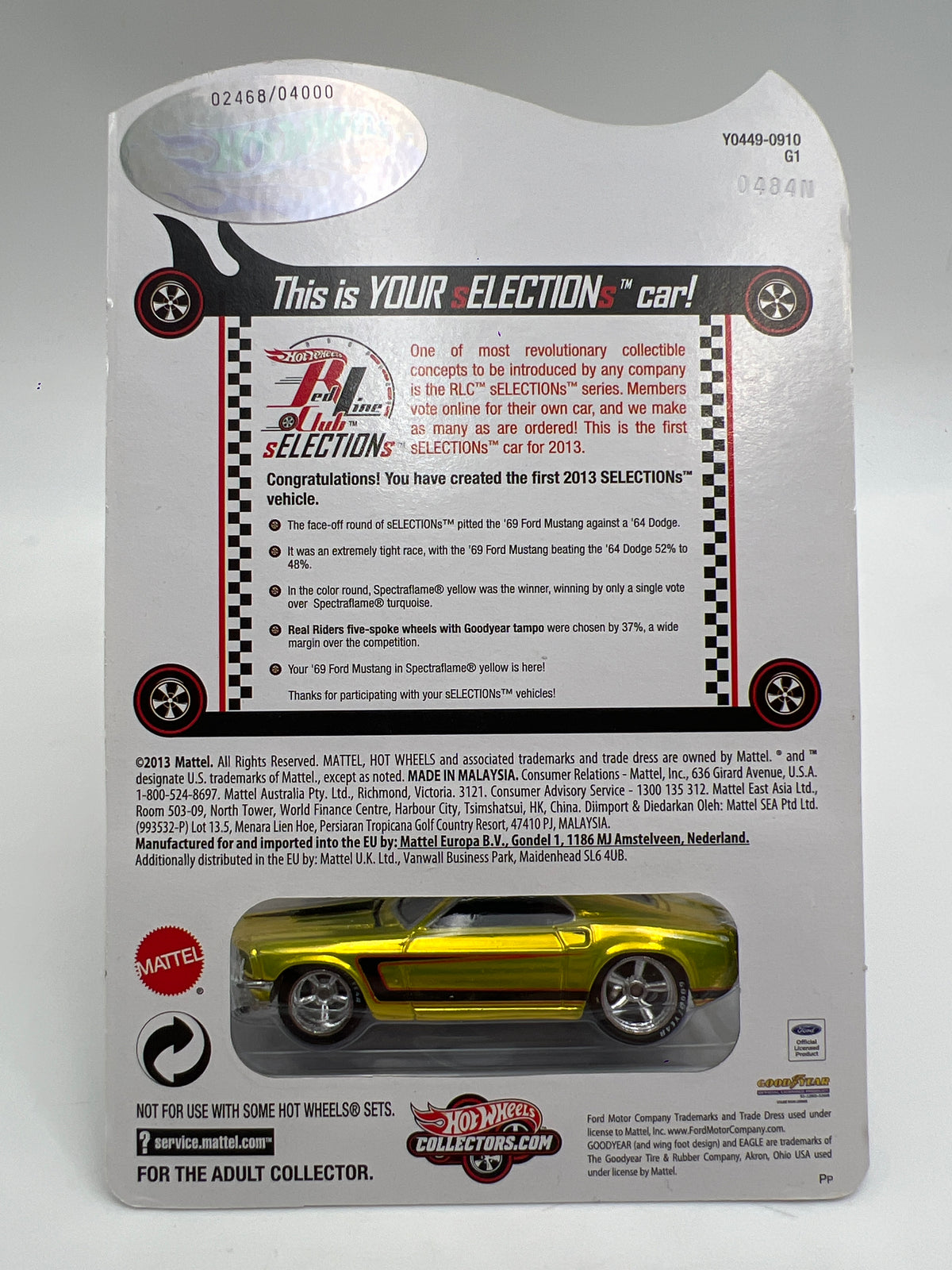 2013 Hot Wheels RLC sELECTIONs Series #2468/4000 69 Ford Mustang W/Protector