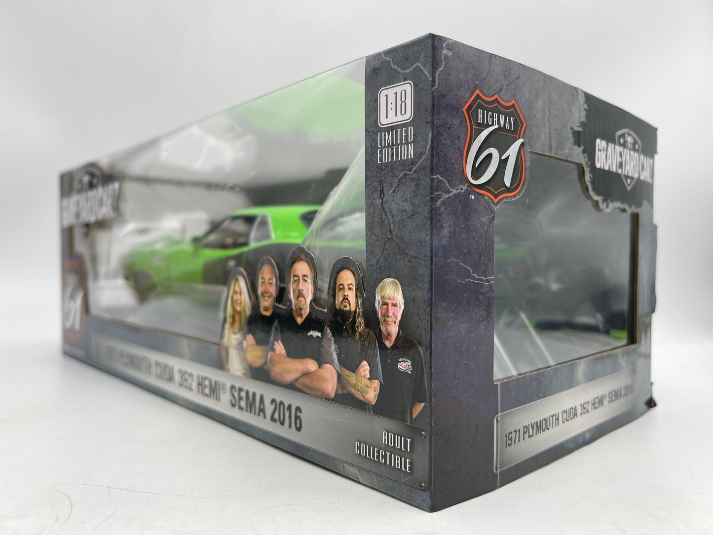 Highway 61 1:18 Scale Graveyard Carz 1971 Plymouth Cuda 392 Hemi Green SEMA 2016 VHTF