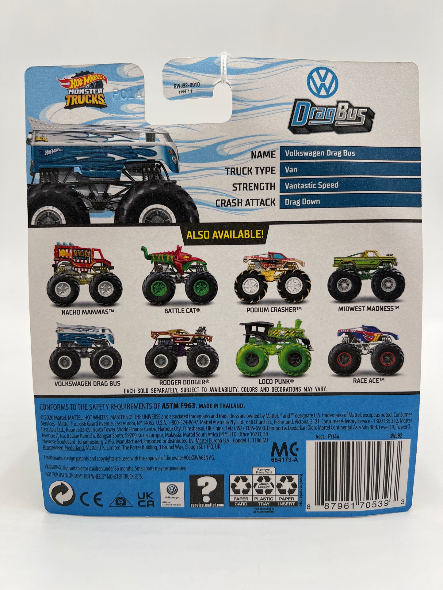 Hot Wheels Monster Trucks Crash Legends #33 VW Drag Bus 133B