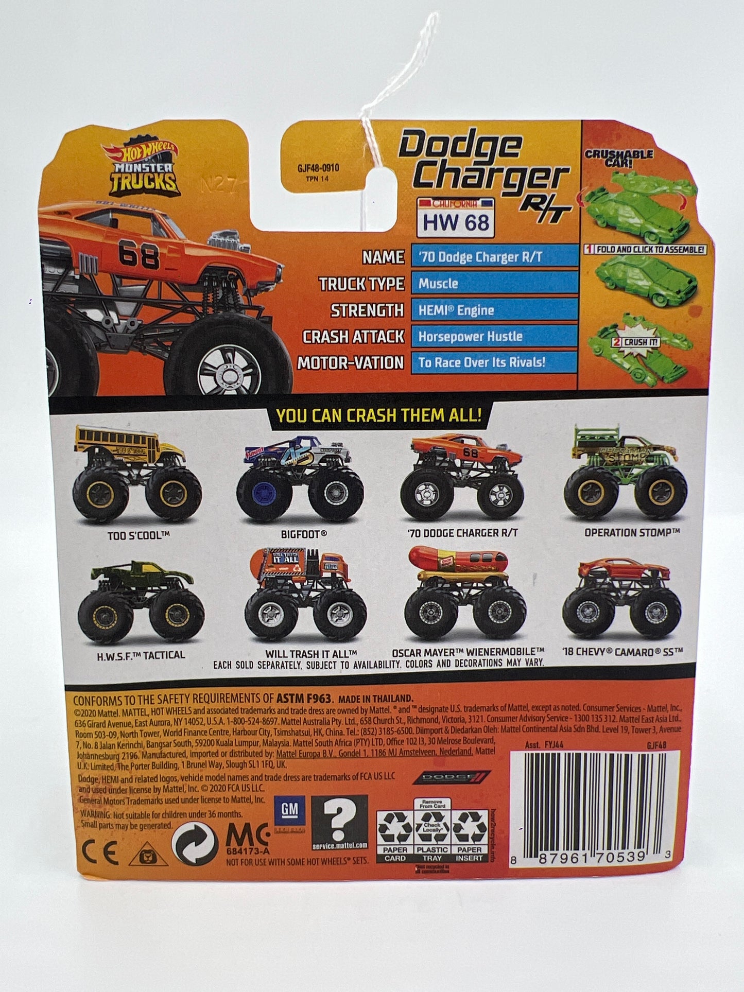 2020 Hot Wheels Monster Trucks Crash Legends #62 Dodge Charger R/T 125D