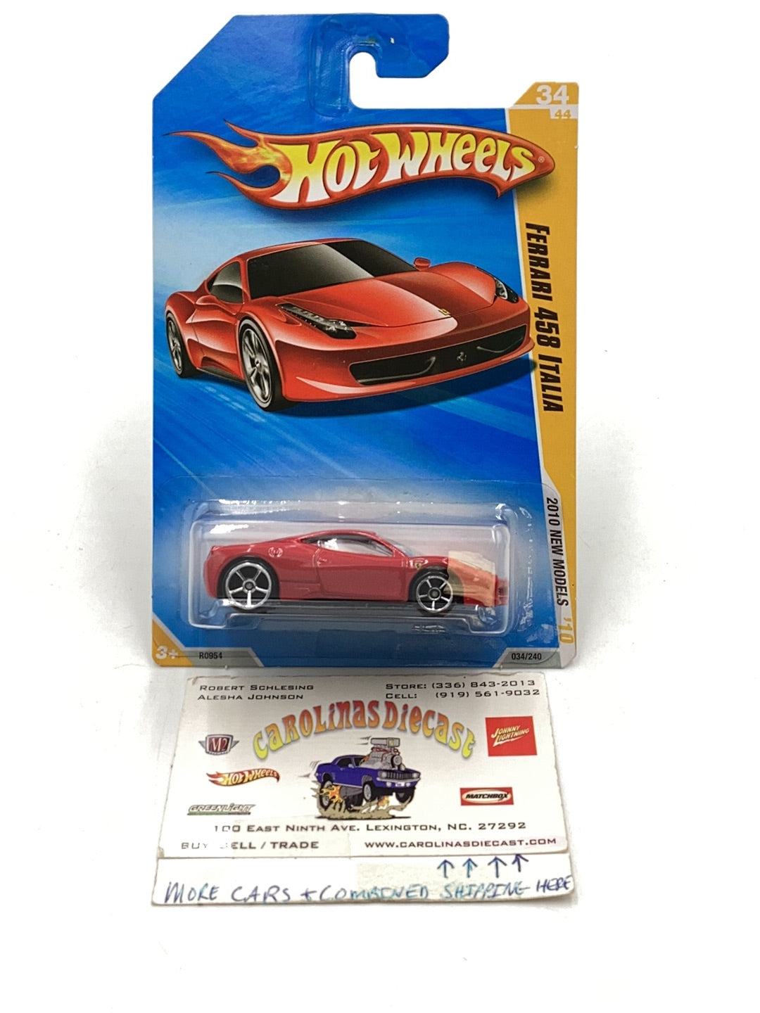 2010 Hot Wheels #34 Ferrari 458 Italia with protector