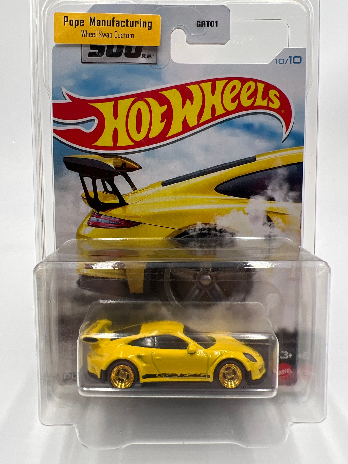 Hot Wheels Porsche 911 GT3 RS Yellow Wheel Swap Custom On Card W/Protector