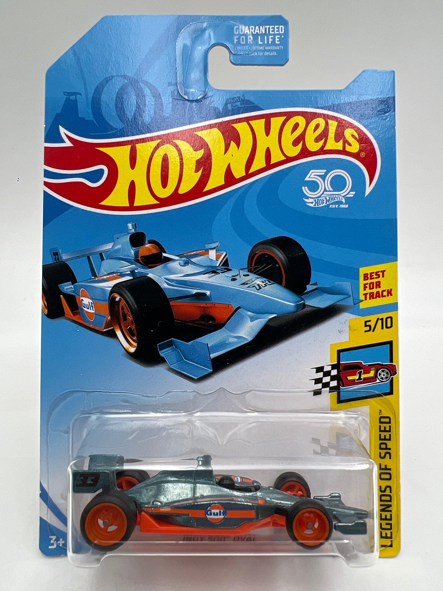 2018 Hot Wheels Super Treasure Hunt Indy 500 Oval Gulf Blue W/Protector