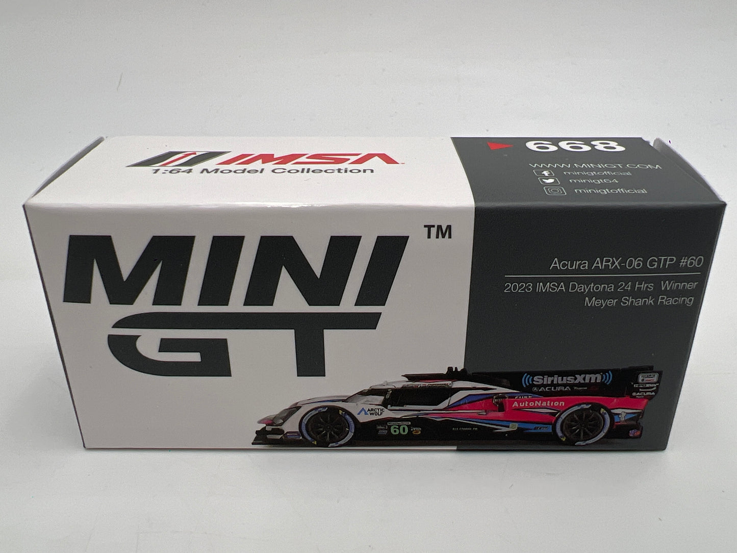 Mini GT #668 Acura ARX-06 GTP #60 2023 IMSA Daytona 24 Hrs Winner Meyer Shank Racing