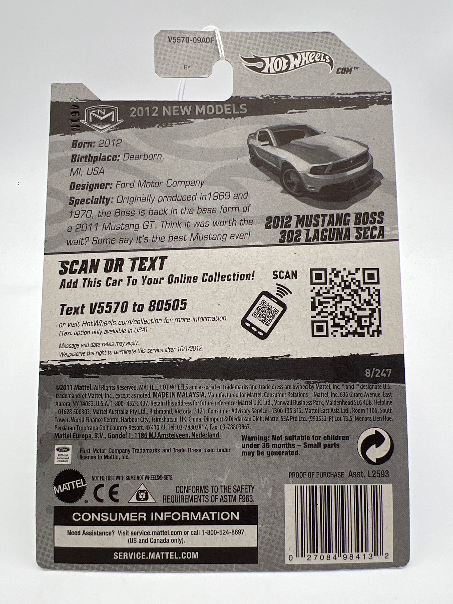 2012 Hot Wheels #8 2012 Mustang Boss 302 Laguna Seca Silver 20D