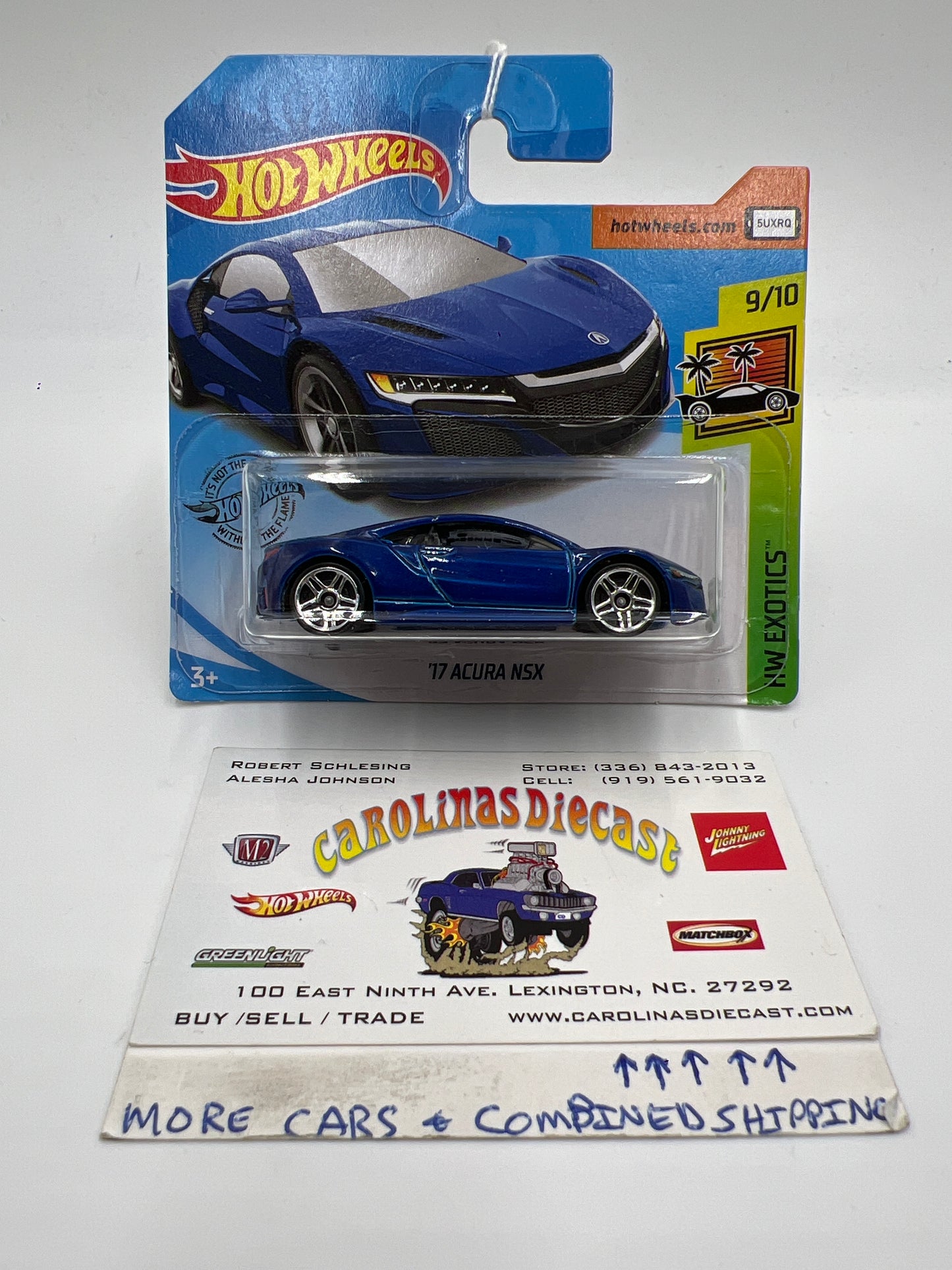 2019 Hot Wheels Exotics #199 17 Acura NSX Blue Short Card 103A