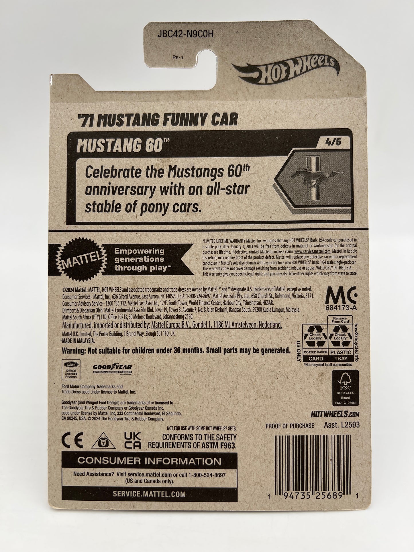 2025 Hot Wheels H Case Super Treasure Hunt #175 71 Mustang Funny Car Red W/Protector