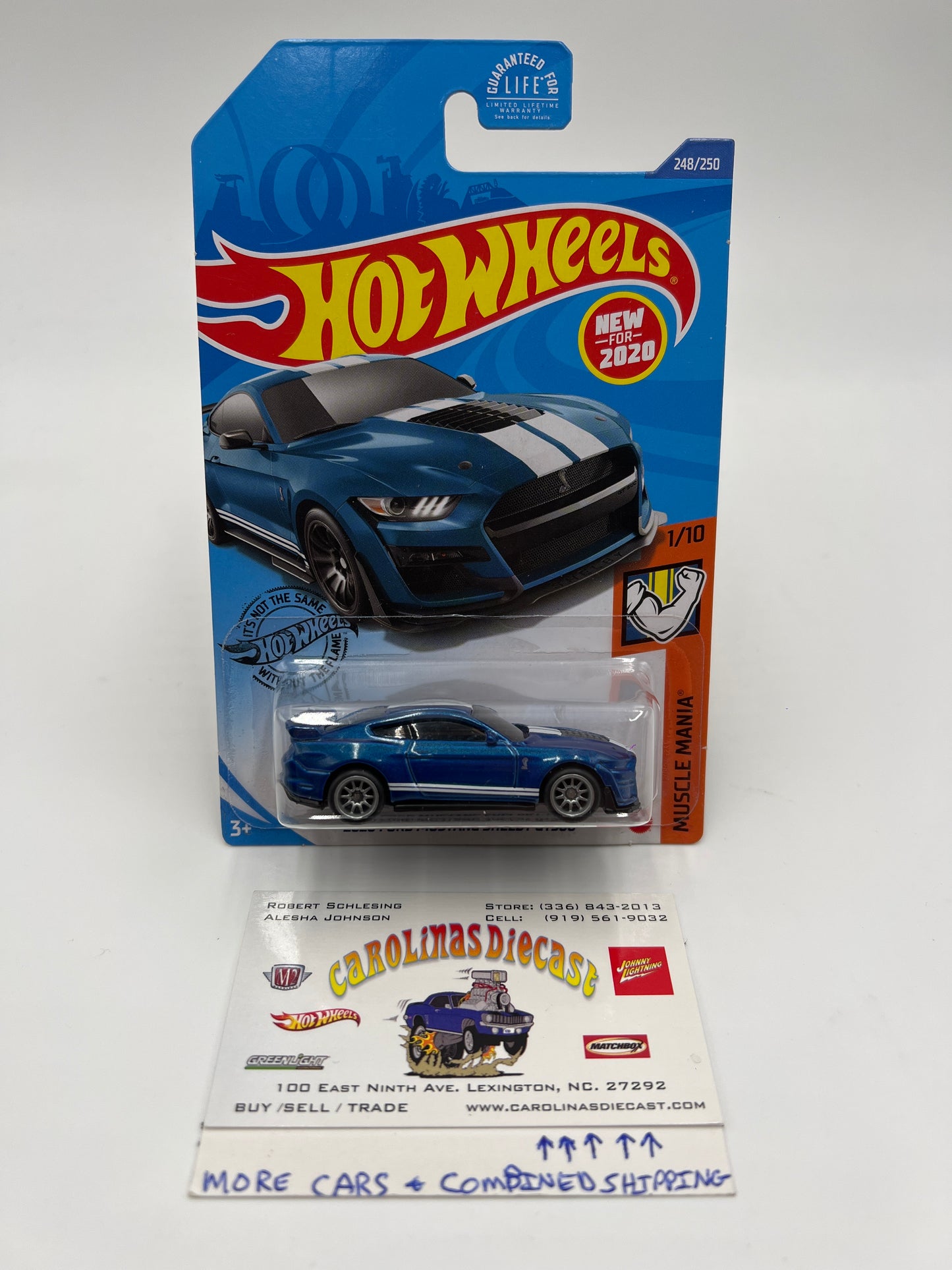 Hot Wheels 2020 Ford Mustang Shelby GT500 Blue Wheel Swap Custom On Card W/Protector