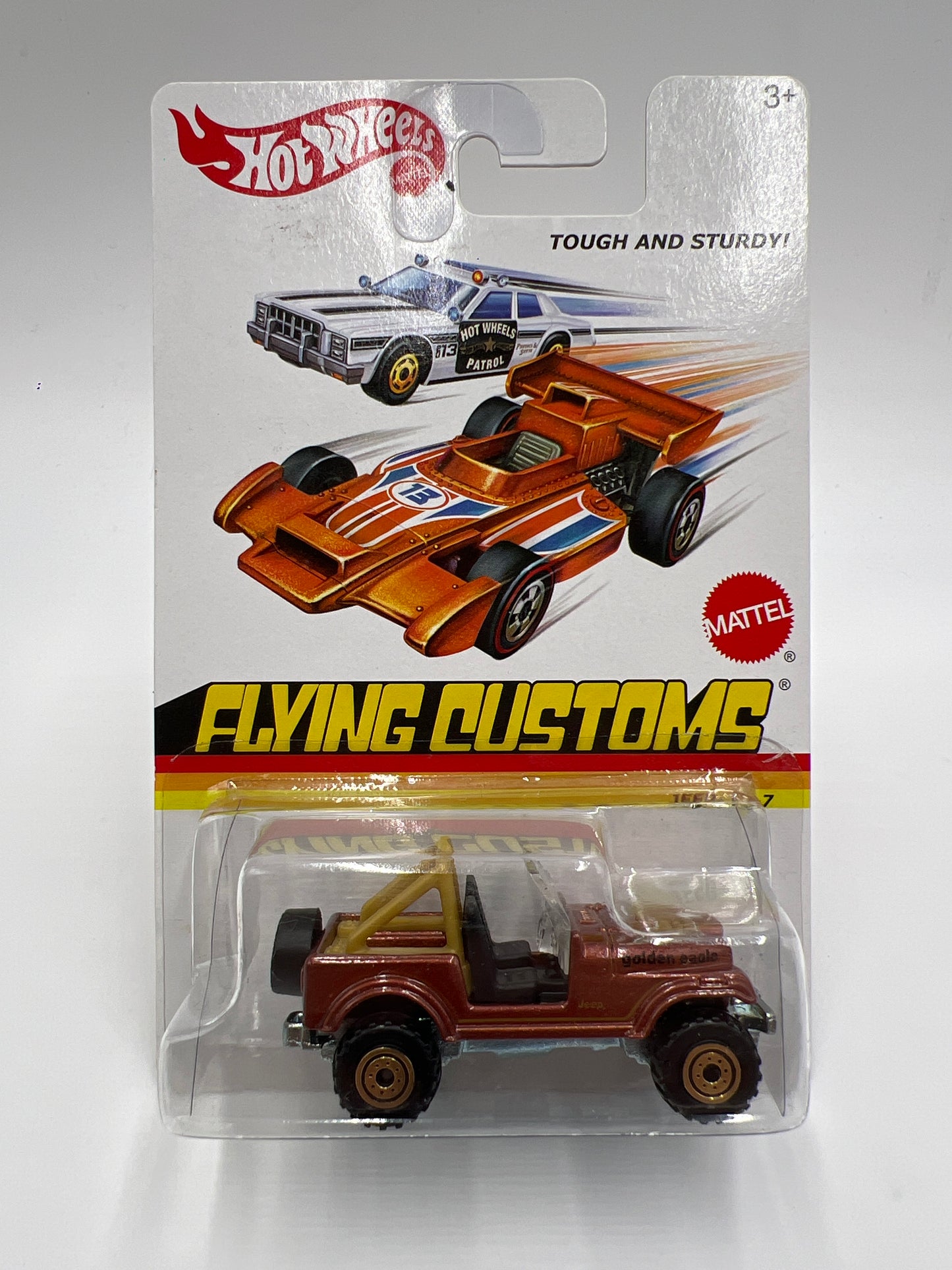 2013 Hot Wheels Flying Customs Jeep CJ-7 Brown W/Protector