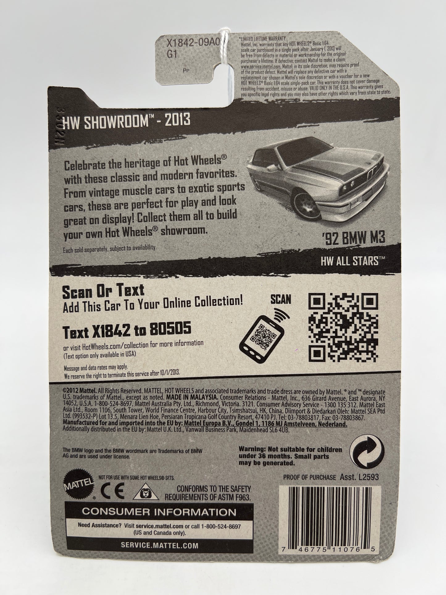 2013 Hot Wheels Showroom #172 92 BMW M3 Silver