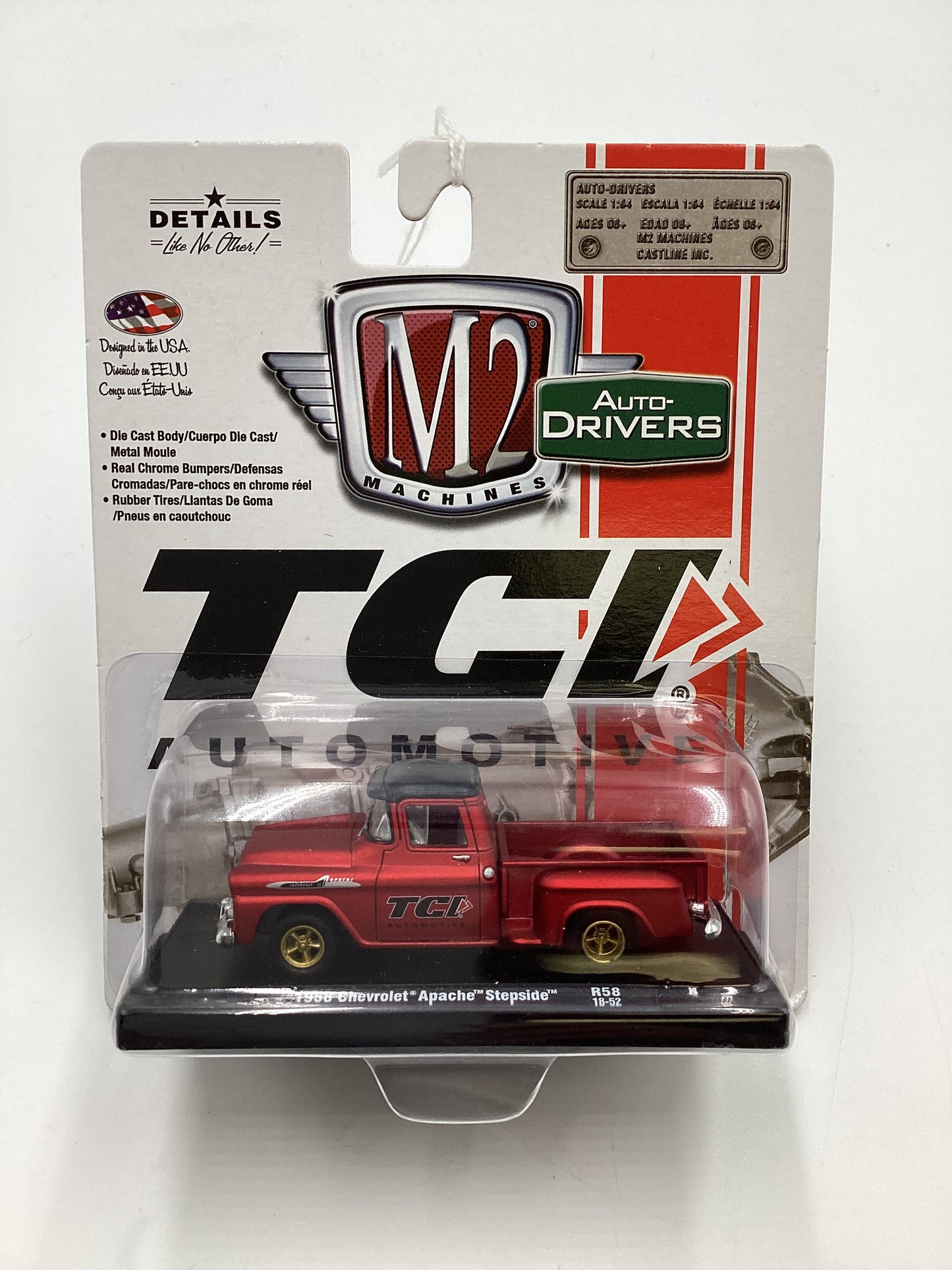 M2 Machines Auto Drivers TCI Automotive 1958 Chevrolet Apache Stepside Red R58 192G