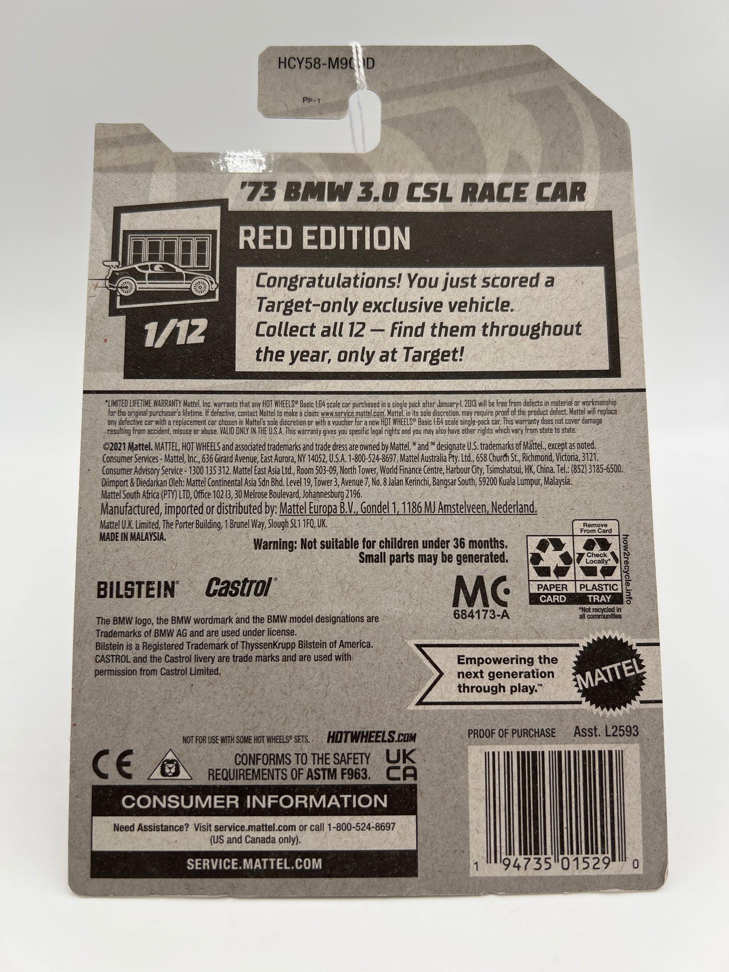 2022 Hot Wheels Target Exclusive Red Edition #34 73 BMW 3.0 CSL Race Car Red 145H