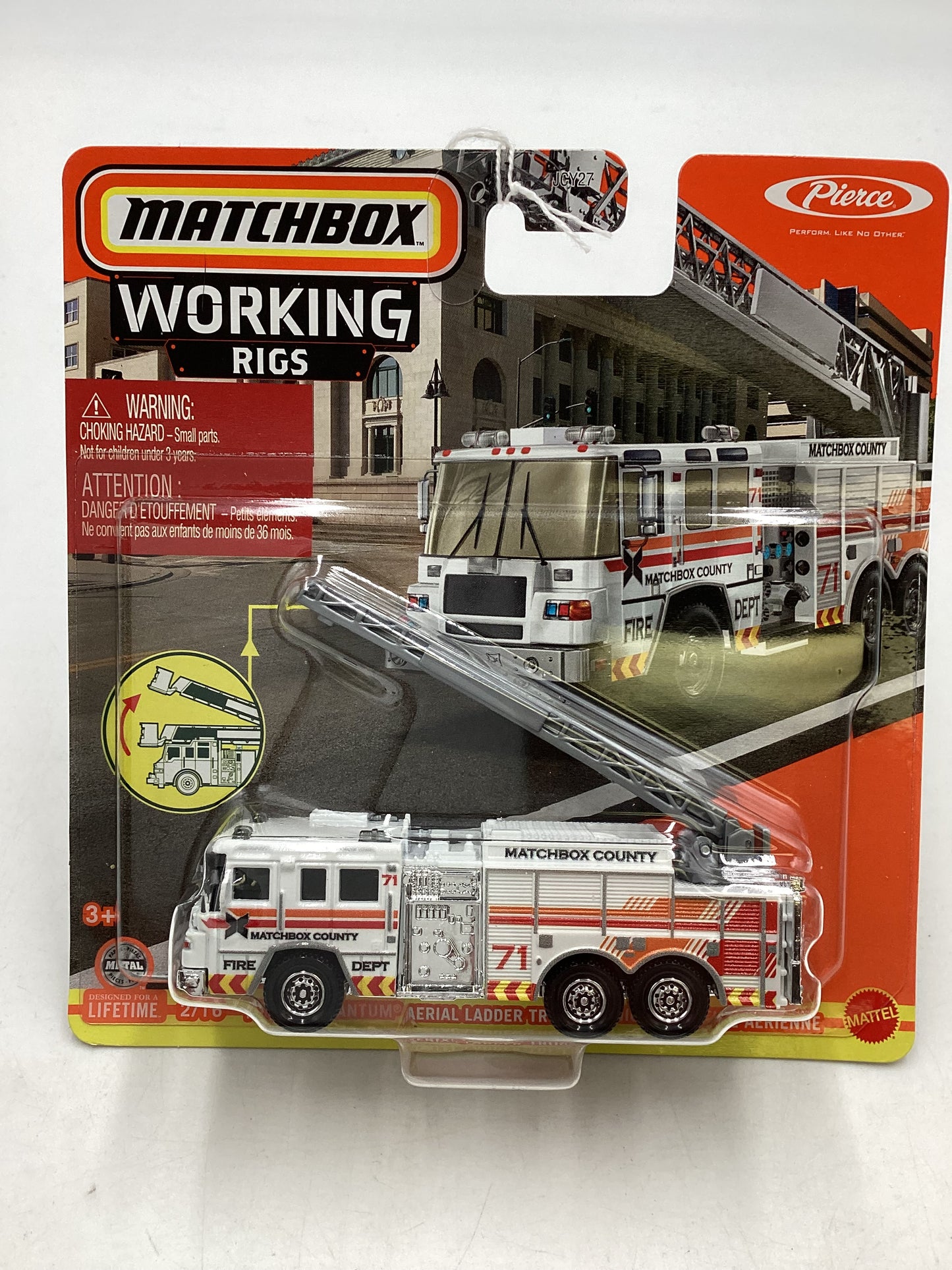 2024 Matchbox Working Rigs Pierce Quantum Aerial Ladder Truck White 168Q