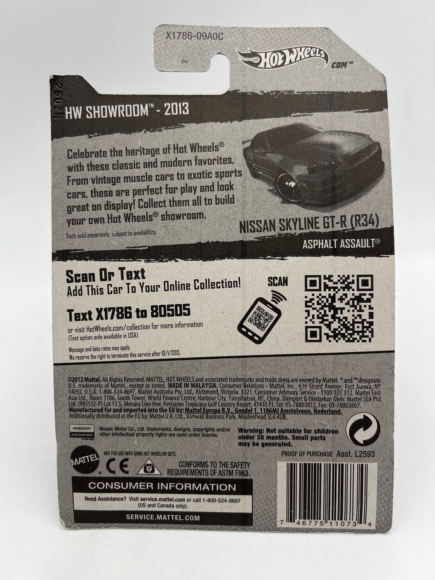 2013 Hot Wheels Showroom #158 Nissan Skyline GT-R R34 Red W/Protector