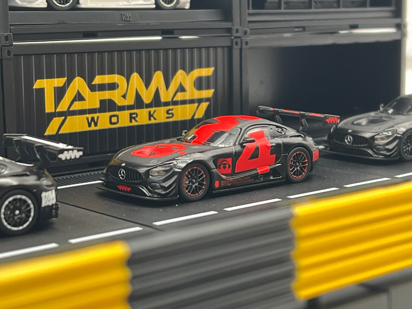 Tarmac Works 4A Like Black Special 4 Car Diorama Box Set W/Mercedes-Benz AMG GT3