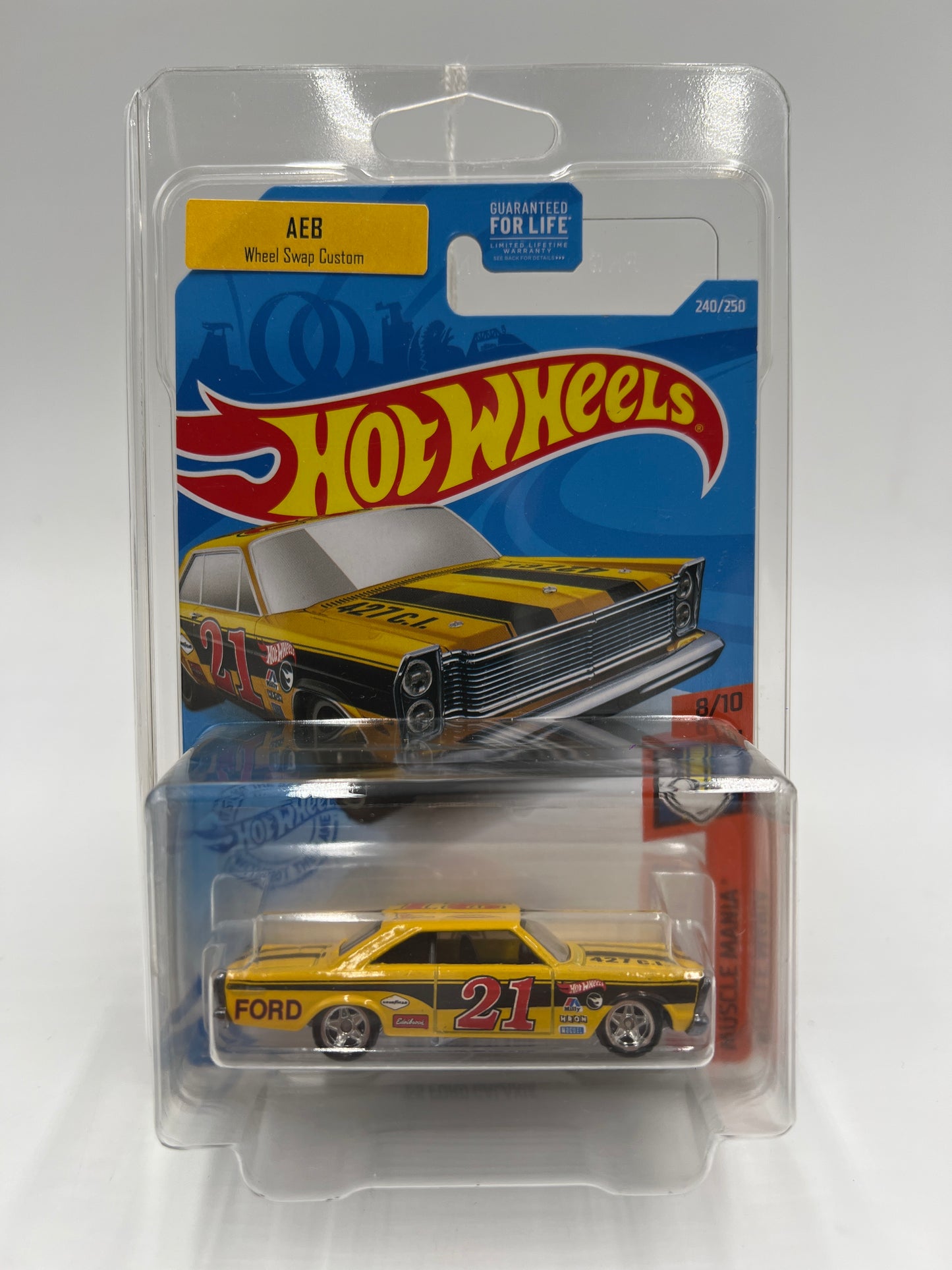 Hot Wheels Treasure Hunt 65 Ford Galaxie Yellow Wheel Swap Custom On Card W/Protector SR