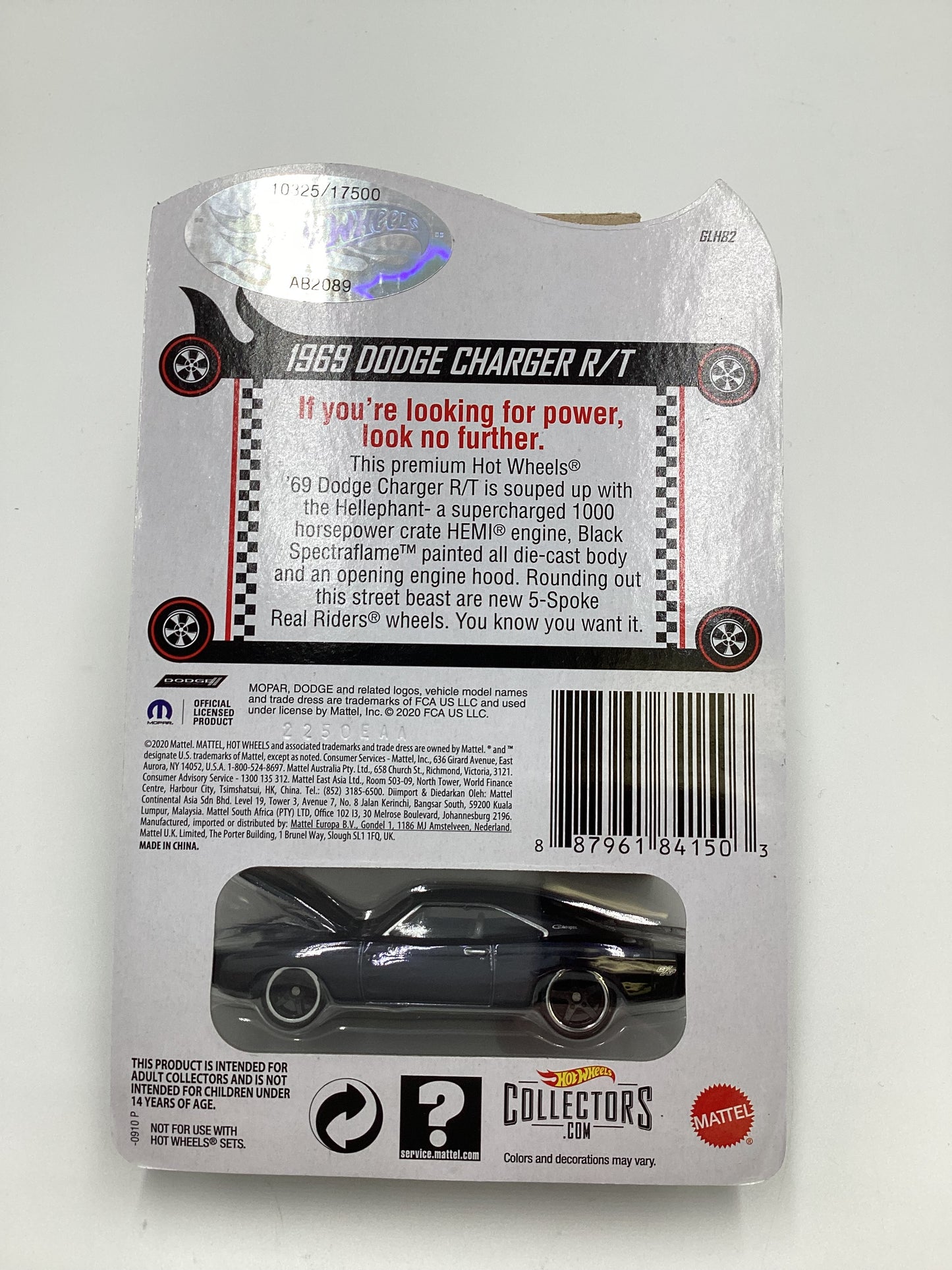 2020 Hot wheels Redline club RLC 10325/17500 1969 Dodge Charger R/T Black W/ protector