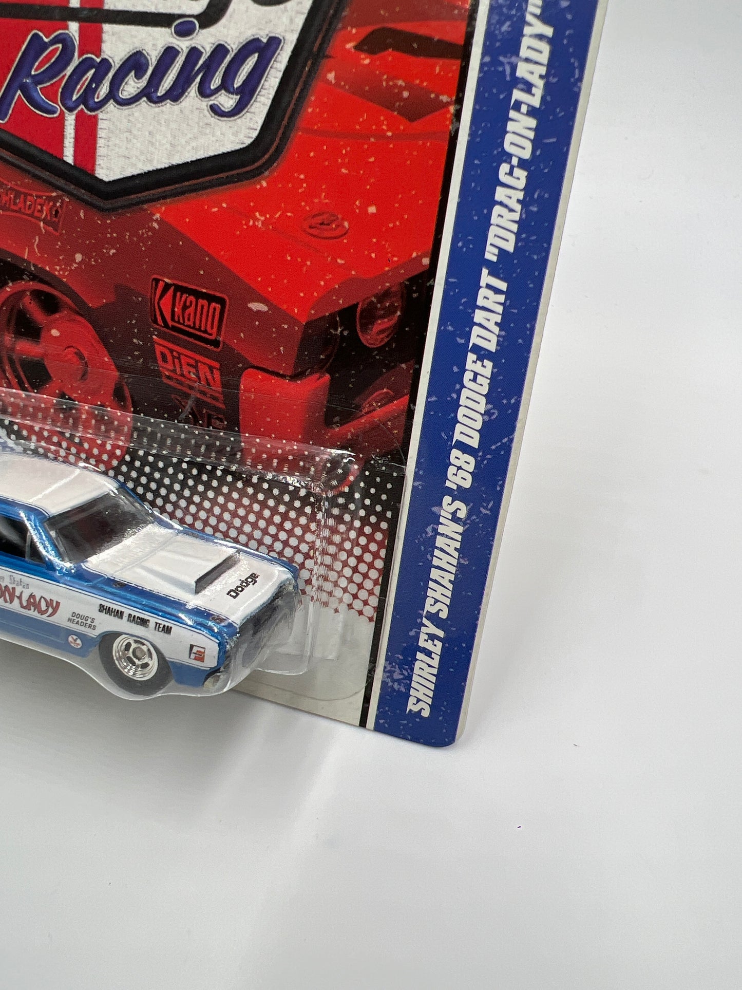 Hot Wheels Premium Vintage Racing #7 Shirley Shahans 68 Dodge Dart Blue/White Drag-On Lady W/Protector