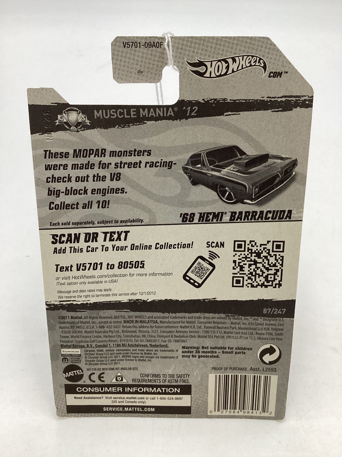 2012 Hot Wheels Muscle Mania #87 68 Hemi Barracuda Kmart Exclusive 240D