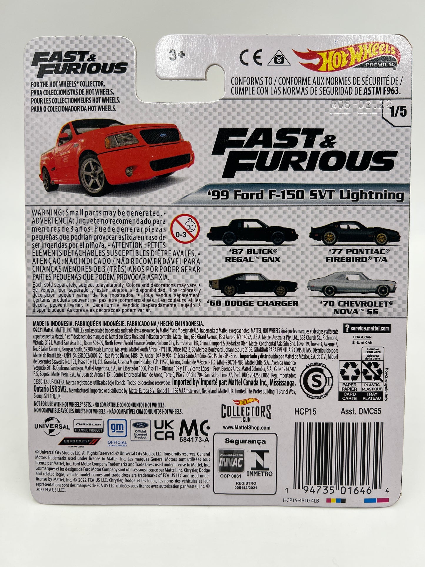 Hot Wheels Premium Fast & Furious Fast #1 99 Ford F-150 SVT Lightning Red W/Protector 1