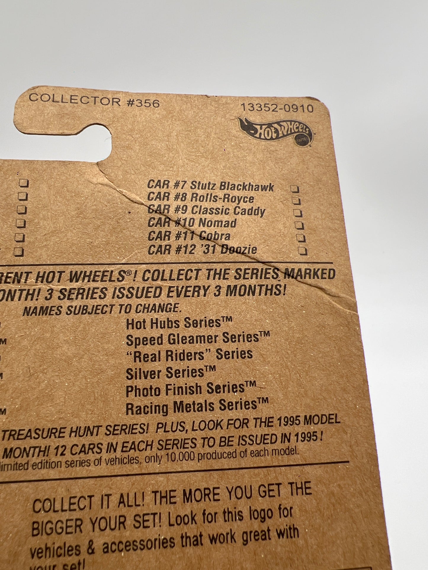 1995 Hot Wheels Treasure Hunt Series #4 Real Riders 57 T-Bird W/Protector Card Has Wrinkles